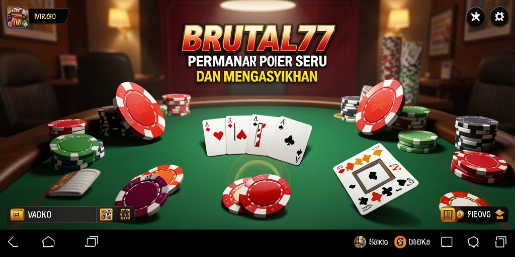 Screenshot gameplay BRUTAL77 menampilkan aksi poker mendebarkan.