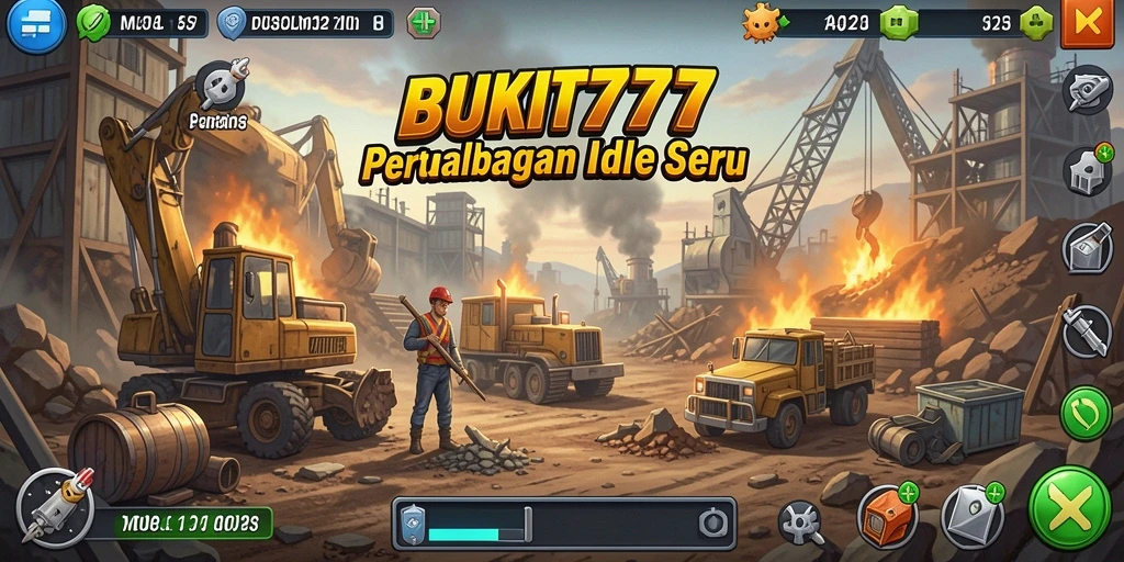 Tampilan gameplay BUKIT777 dengan karakter pertambangan.