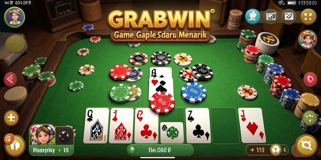 Tangkapan layar gameplay GRABWIN dengan suasana permainan Gaple.