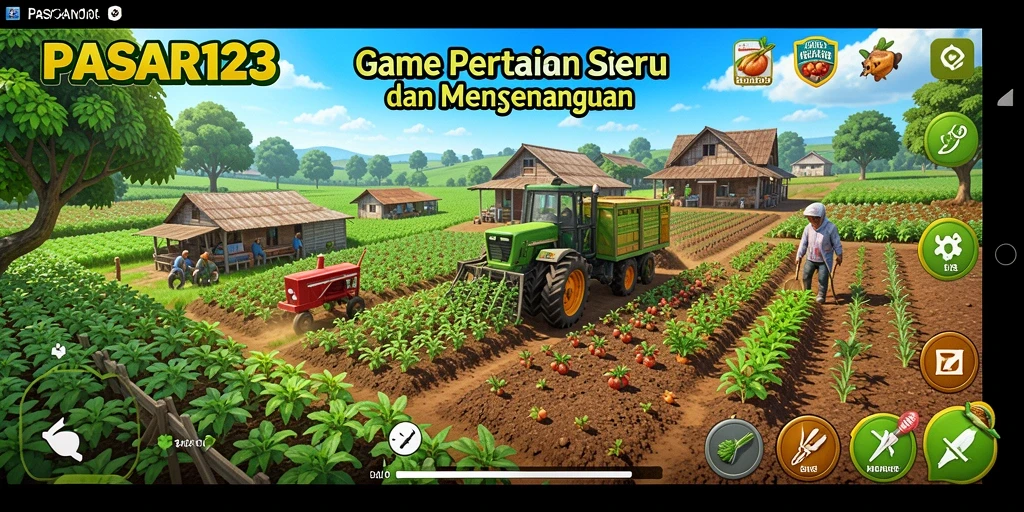 Tampilan gameplay PASAR123 yang menggambarkan keseruan bertani.