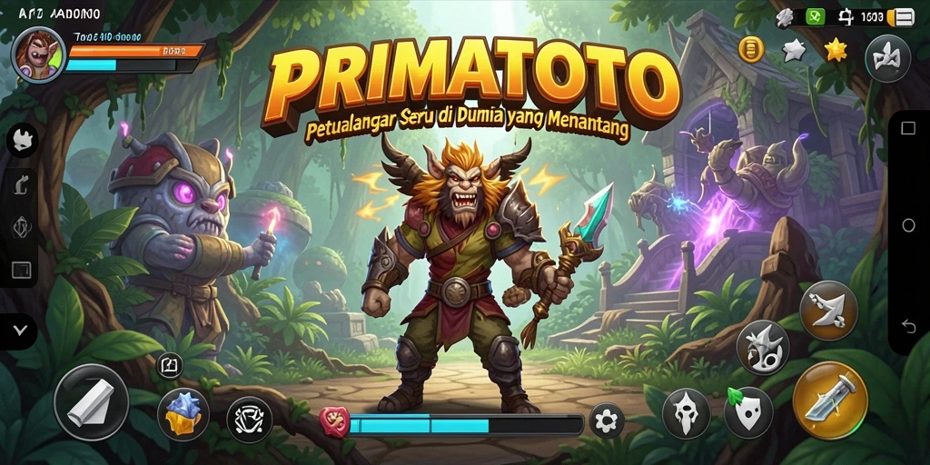 Tampilan gameplay seru dalam PRIMATOTO, menjelajahi dunia penuh petualangan.